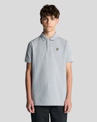 Man wears Cotton Polo Shirt in Light Grey Marl