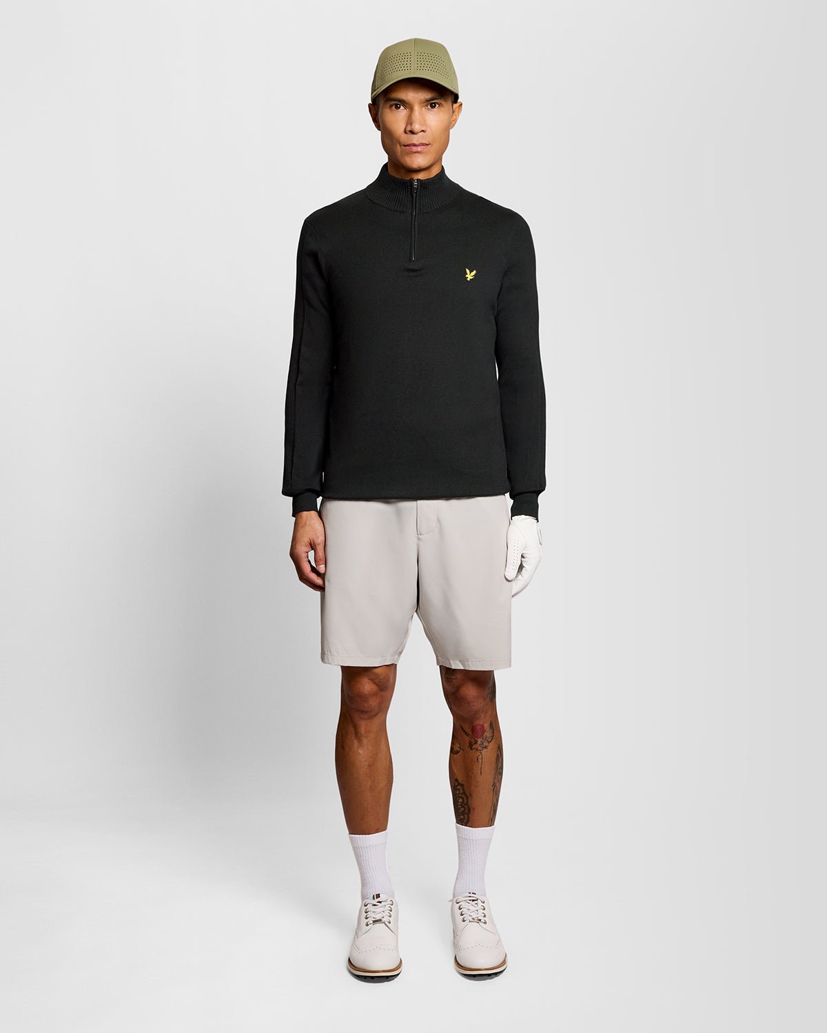 Uomo con maglione in misto cotone con zip a 1/4, colore nero corvino