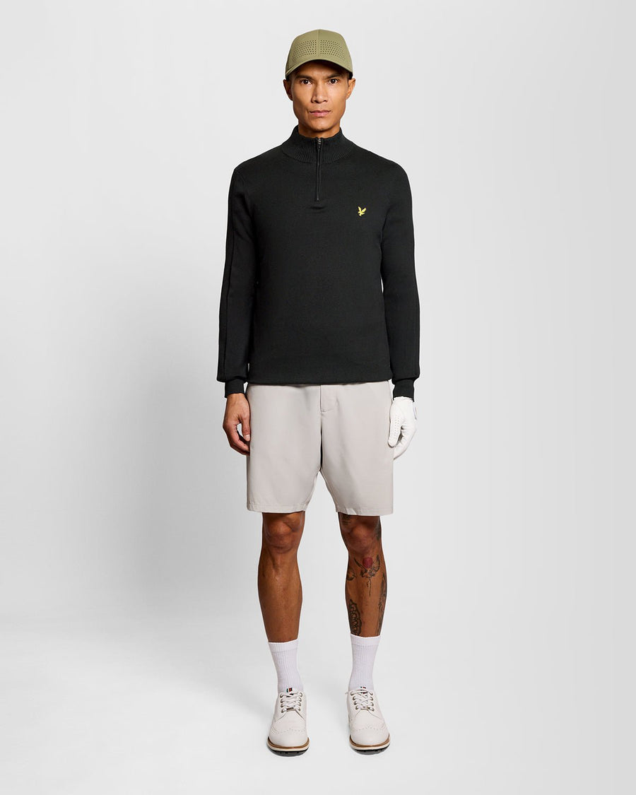 Uomo con maglione in misto cotone con zip a 1/4, colore nero corvino