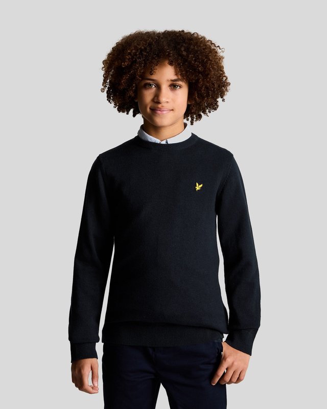 Pull à col rond en coton bleu marine foncé pour garçon