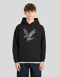 Boy wears Pixelated Eagle Print Hoodie in Jet Black