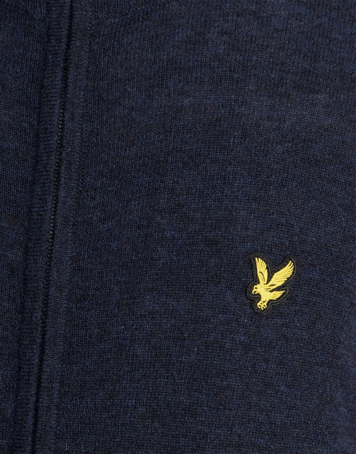 Homme portant un cardigan zippé en laine d'agneau mélangée, couleur bleu marine foncé chiné