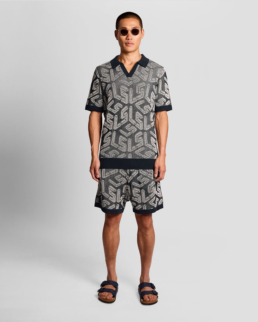 Polo en maille côtelée Emblem pour homme, bleu marine foncé/gris cendré