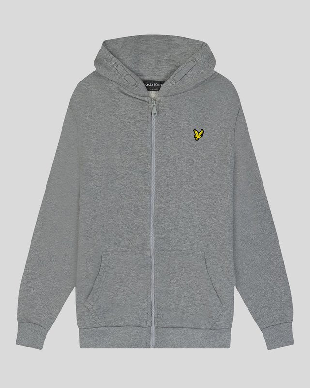 Garçon portant un sweat à capuche en coton Loopback à fermeture éclair intégrale, couleur gris clair chiné