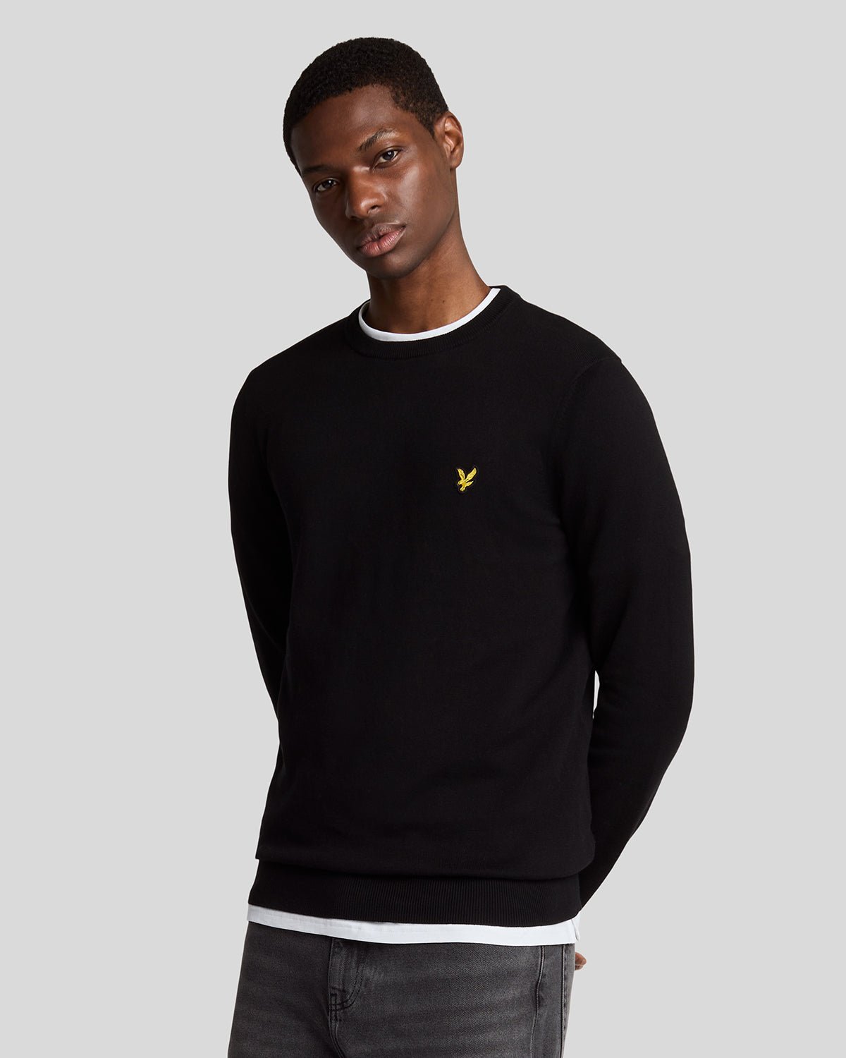 Pull à col rond en coton pour homme, couleur noir de jais