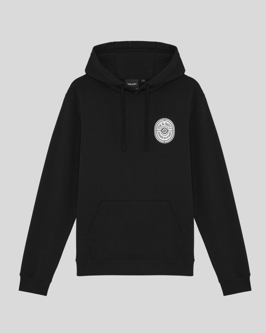 Felpa con cappuccio in cotone con motivo grafico, colore nero corvino