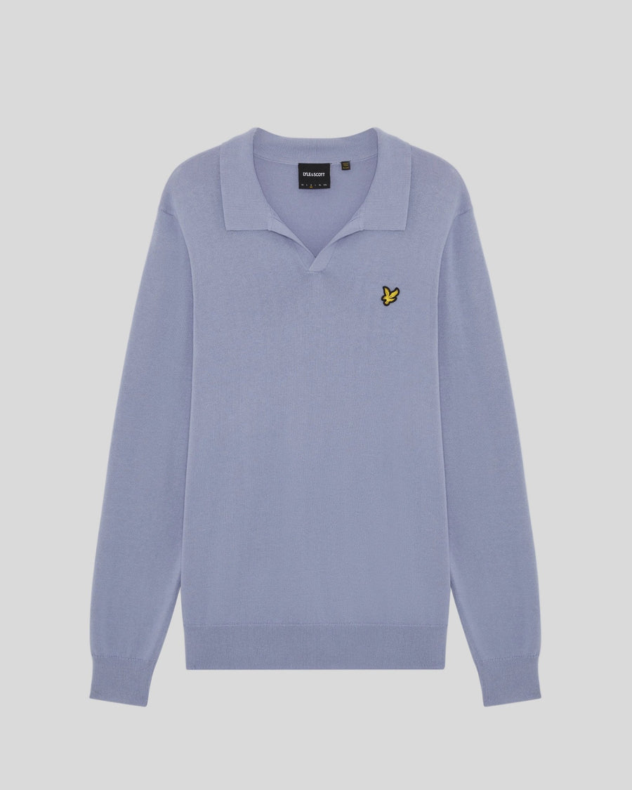 Pull à col polo en coton bleu bulle pour homme