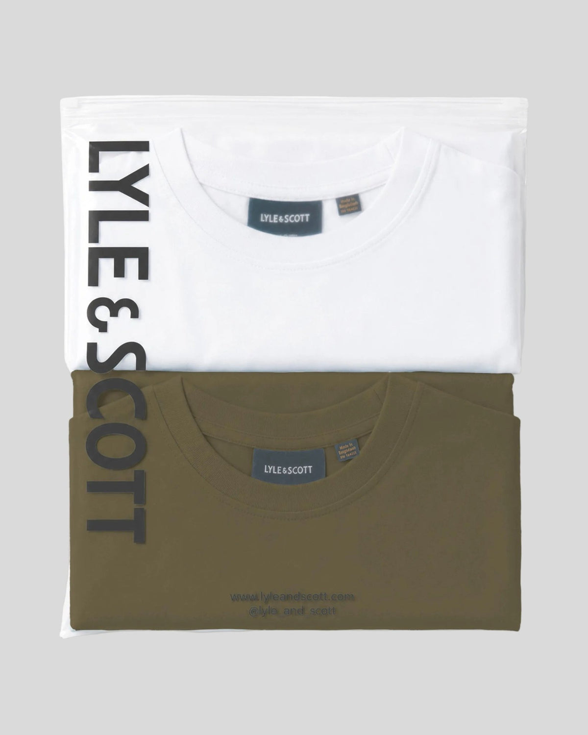 Boy wears Crew Neck Kidswear 2-Pack T-Shirt in Fatigue Olive/White