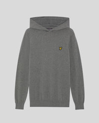 Man wears Merino Cotton Performance Hoodie in Mid Grey Marl