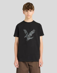 Boy wears Pixelated Eagle Graphic T-shirt in Jet Black