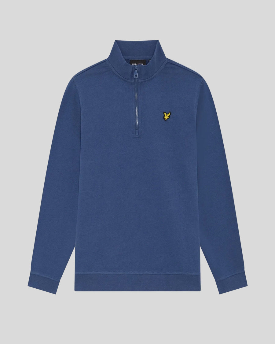 Pull en coton à col zippé pour homme, couleur bleu barbeau foncé