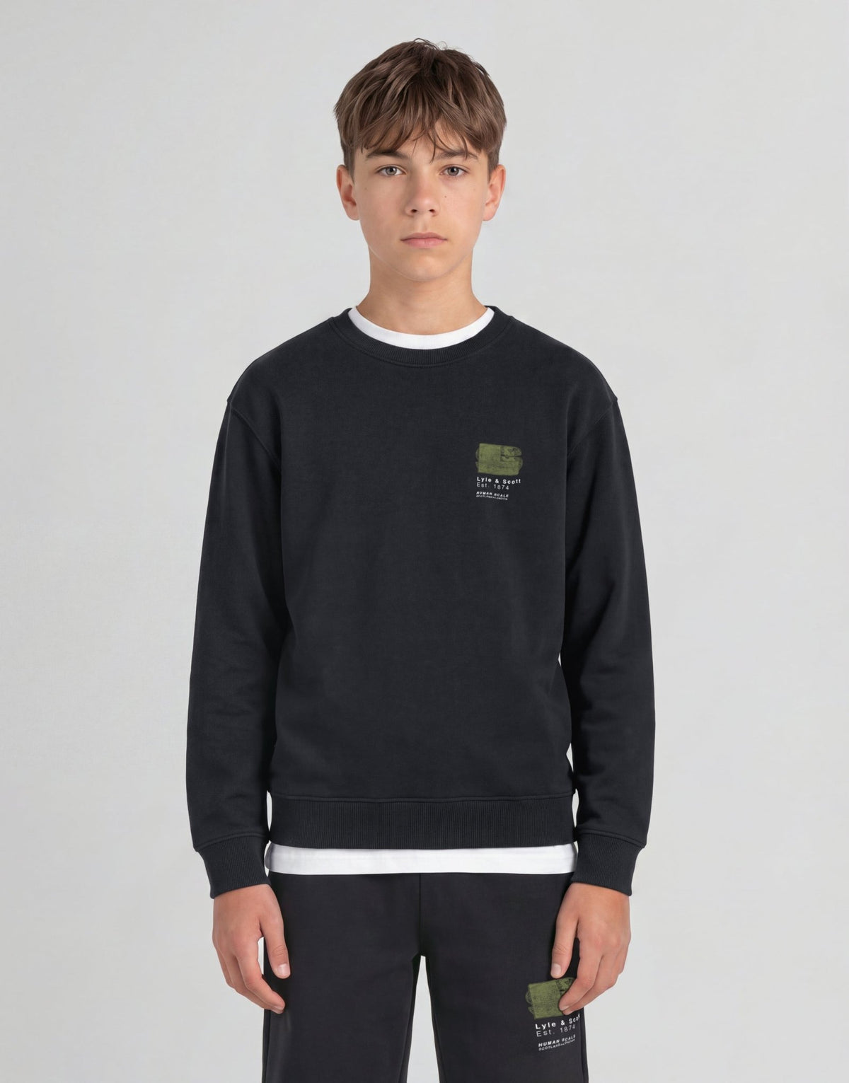 Sweat-shirt à col rond pour garçon, motif « Half Tone Monogram » en noir de jais