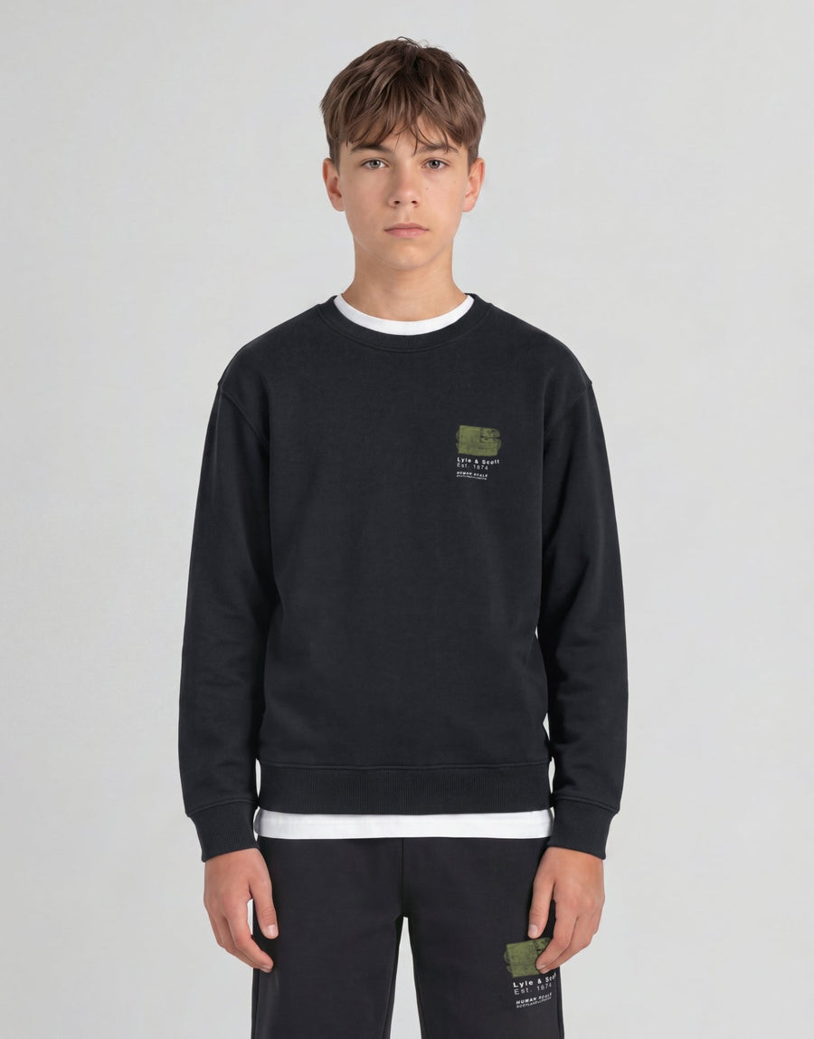 Sweat-shirt à col rond pour garçon, motif « Half Tone Monogram » en noir de jais