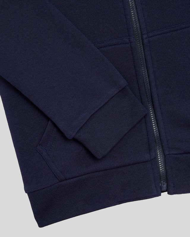 Ragazzo con felpa con cappuccio in cotone Loopback e zip integrale, colore blu navy