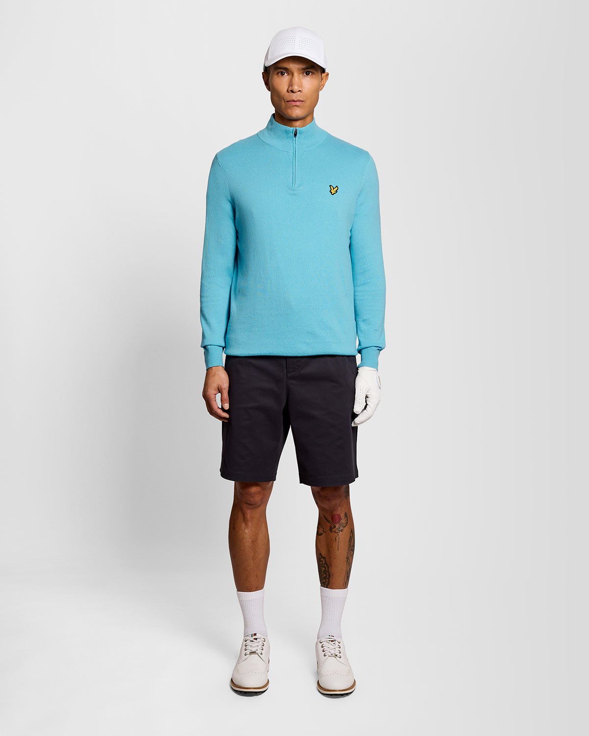 Uomo con maglione Performance con zip a 1/4 in blu acquamarina
