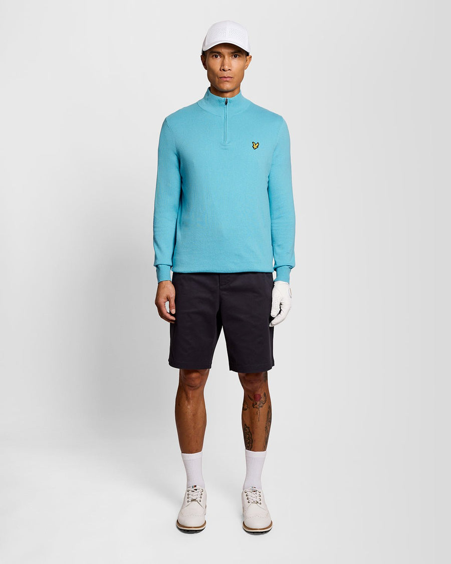 Uomo con maglione Performance con zip a 1/4 in blu acquamarina