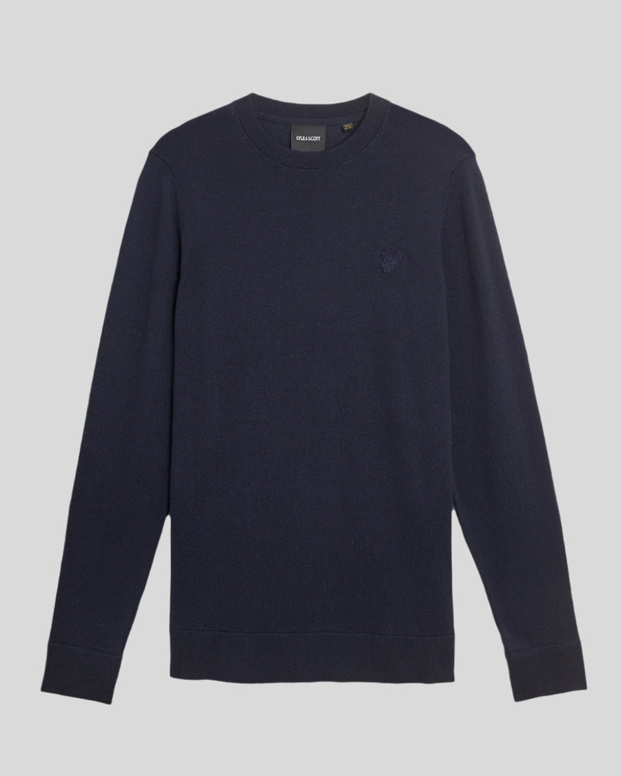 Uomo con maglione girocollo in cotone superfine blu scuro