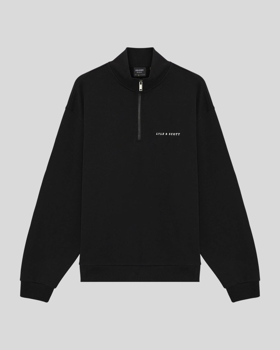 Uomo con felpa con zip a 1/4 Heavyweight Script in nero jet