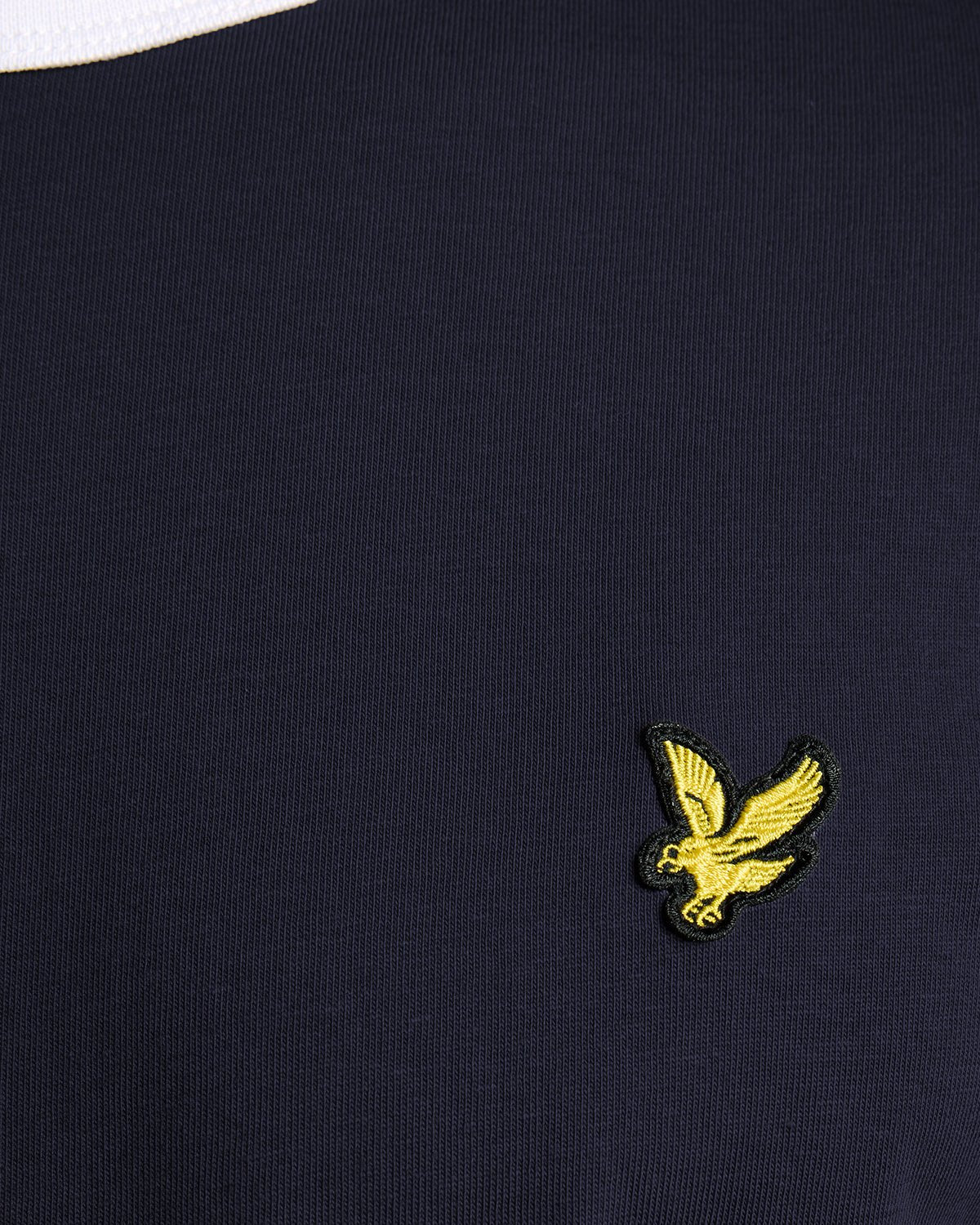 T-shirt à col rond en coton à bordures contrastées, bleu marine foncé et blanc