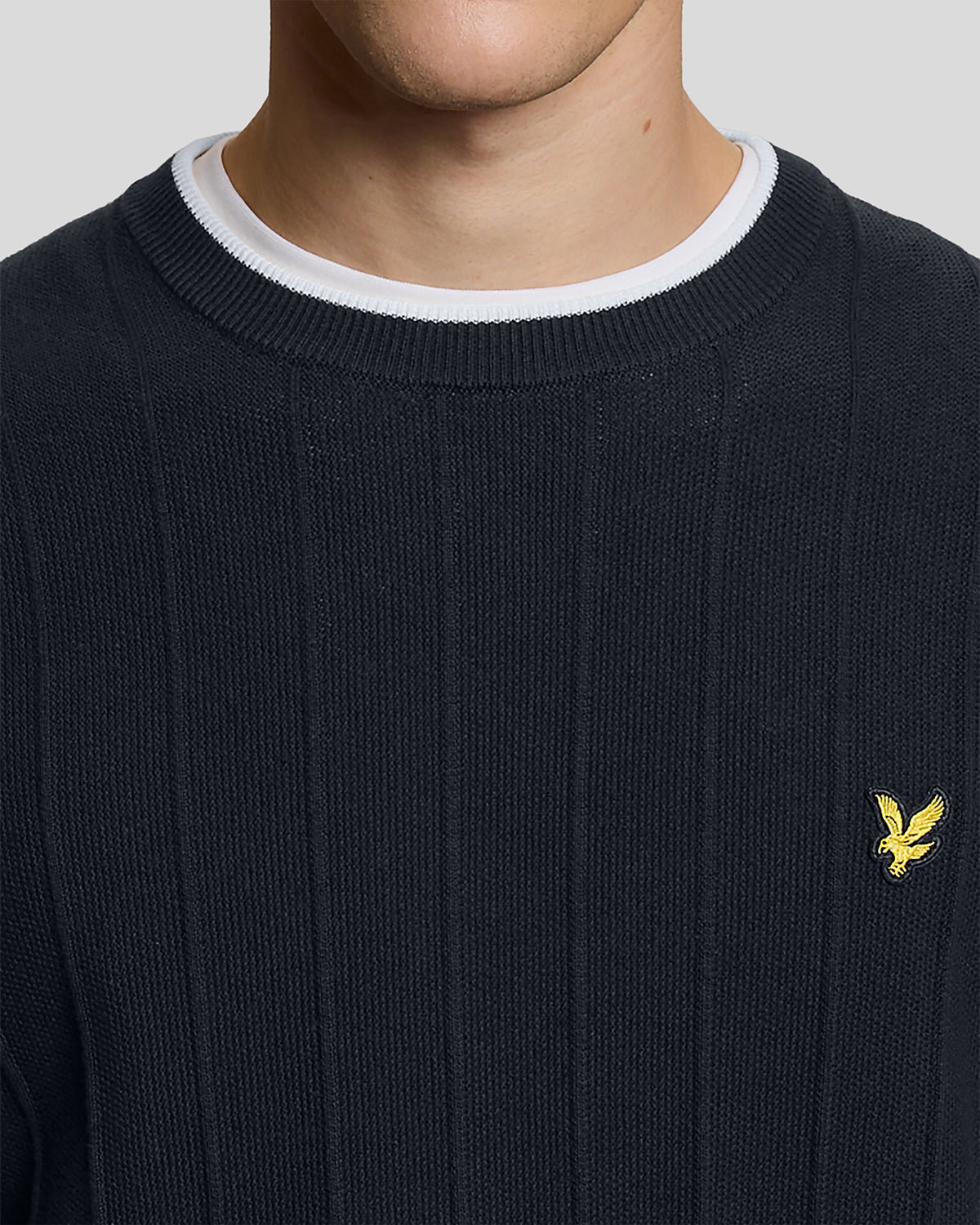 Pull à col rond en maille piquée à rayures, bleu marine foncé