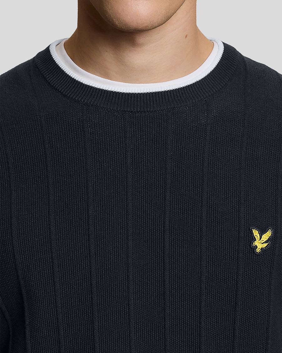 Pull à col rond en maille piquée à rayures, bleu marine foncé
