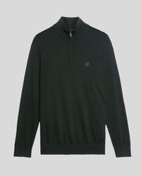 buy men's premium clothing fashion polos jackets -  Lyle & Scott Men's Tonal Eagle Merino 1/4 Zip Jumper in Jet Black