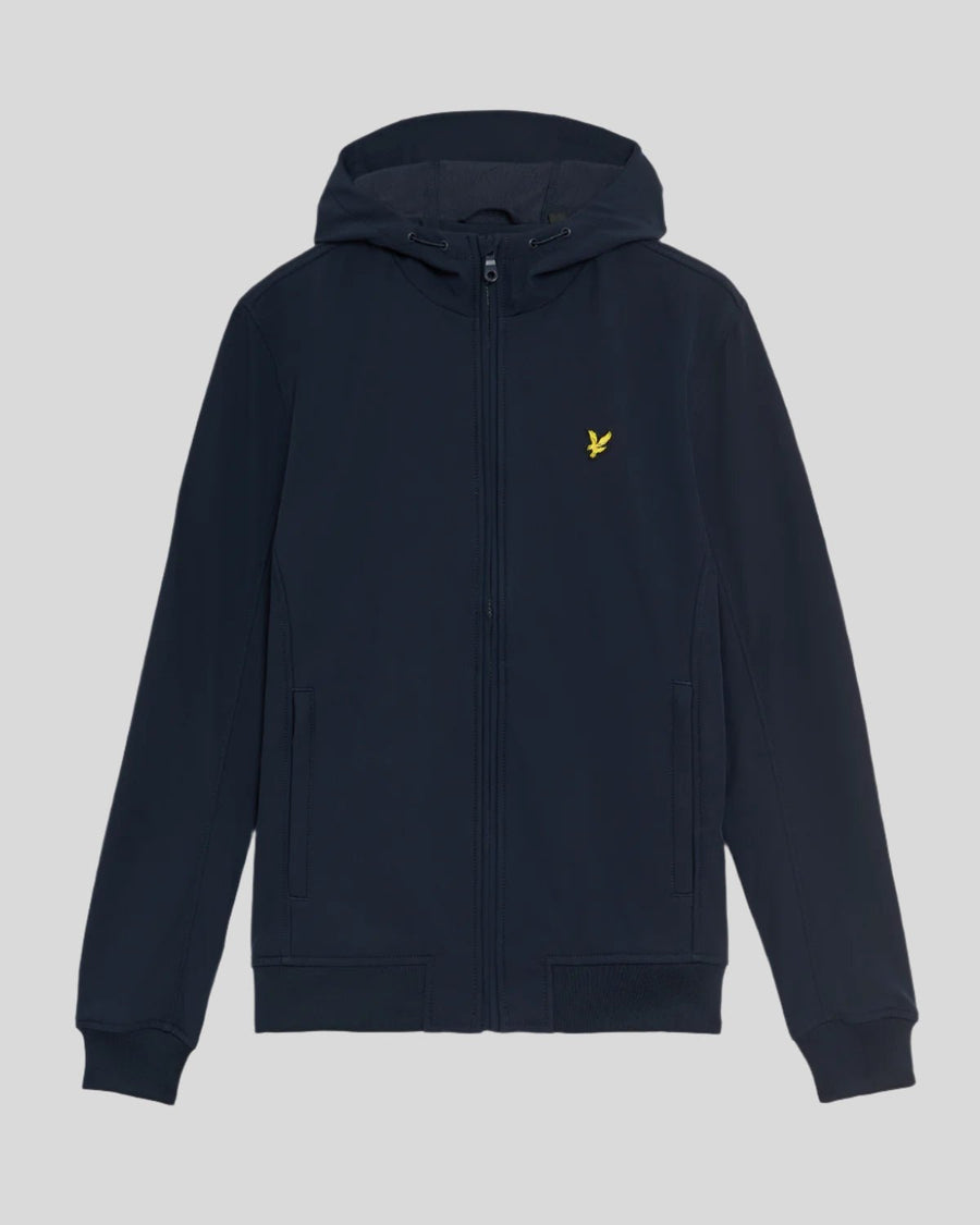 Man wears Fleece Lined Softshell Jacket in Dark Navy