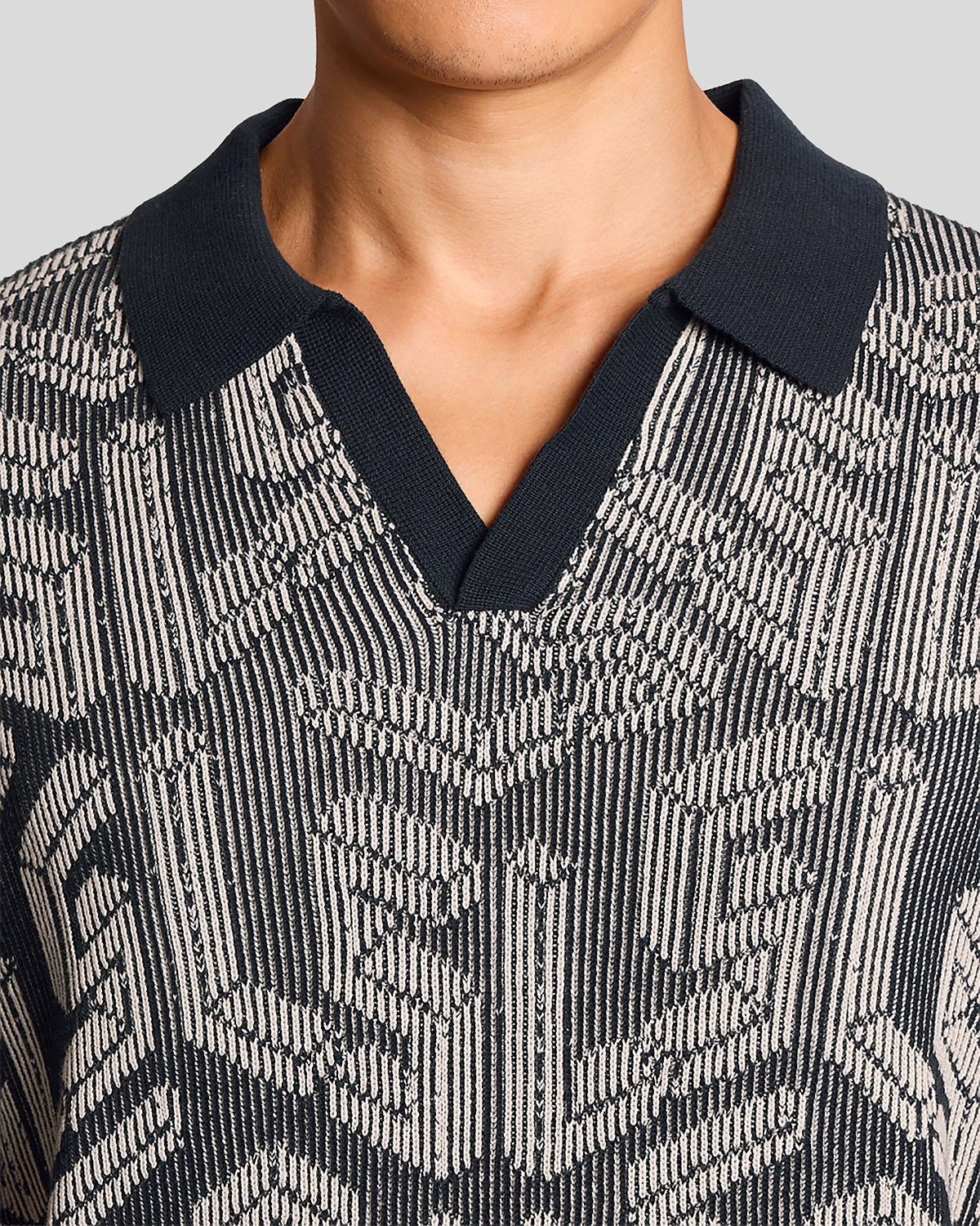 Polo en maille côtelée Emblem pour homme, bleu marine foncé/gris cendré