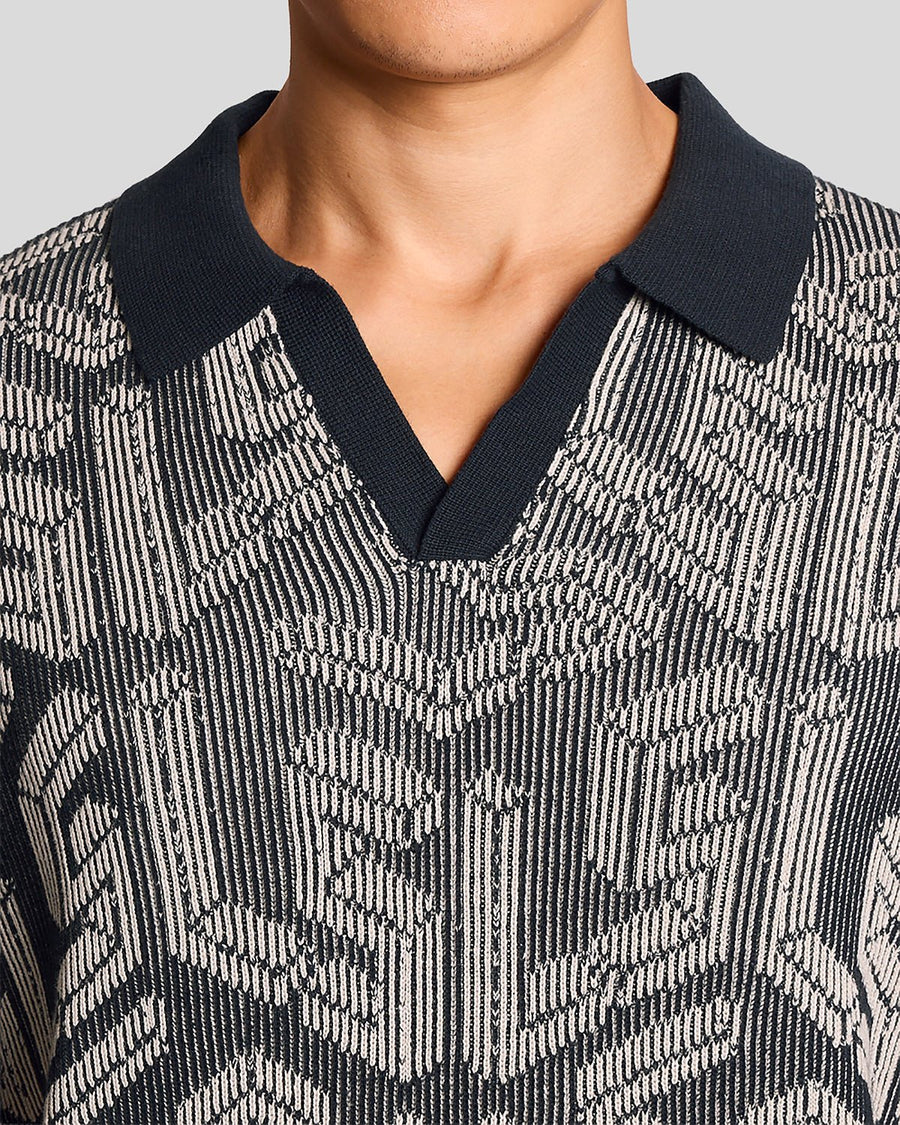 Polo en maille côtelée Emblem pour homme, bleu marine foncé/gris cendré