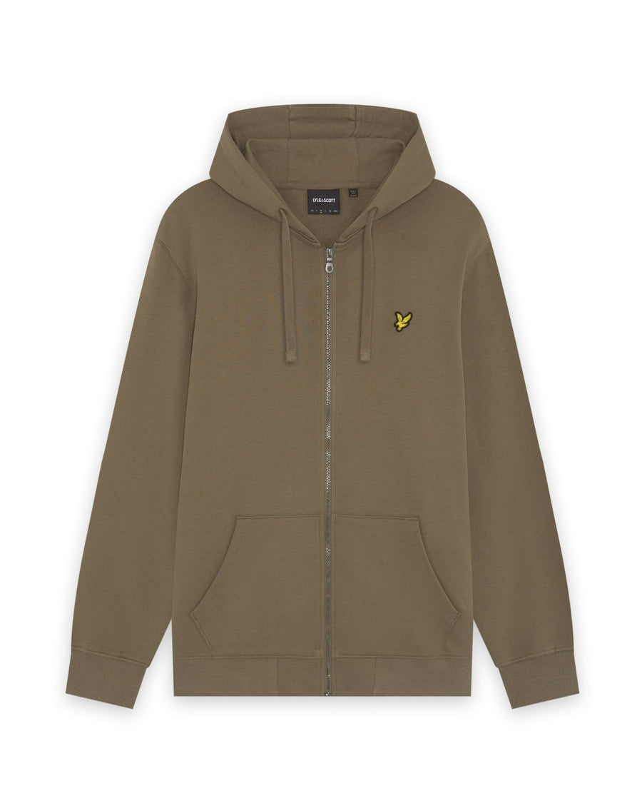 Hombre con sudadera con capucha y cremallera completa de algodón Loopback en color caqui ceniza