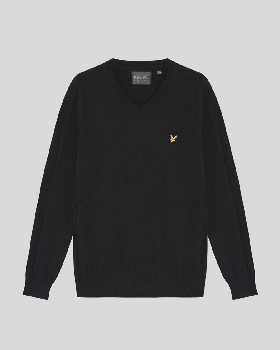 Pull à col en V en coton mélangé, couleur noir de jais