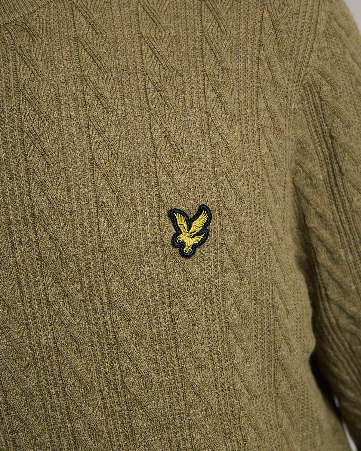 Pull à col rond côtelé en mélange de lin, couleur vert herbe chiné, pour homme