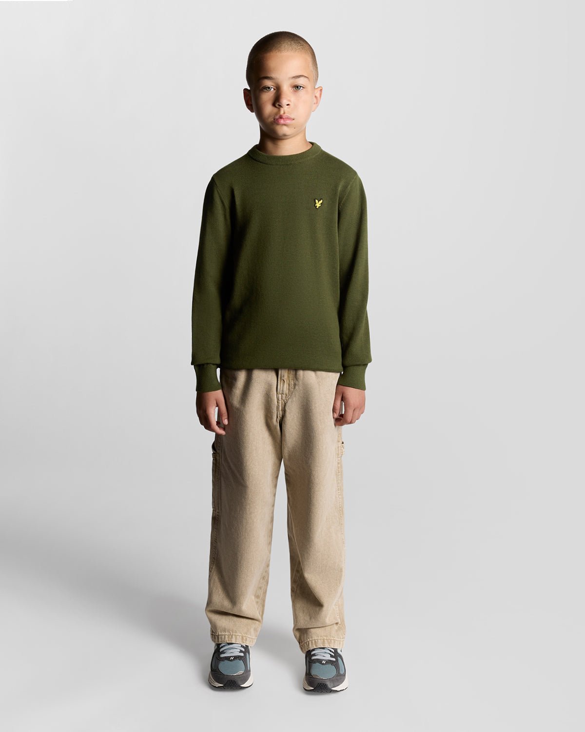 Boy wears Cotton Crew Neck Jumper in Deep Depths