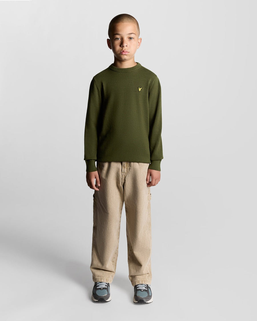 Boy wears Cotton Crew Neck Jumper in Deep Depths