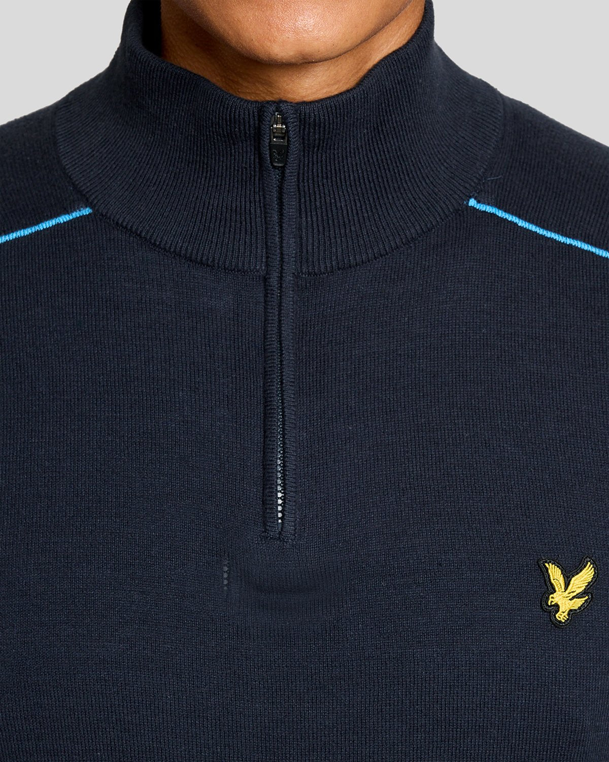 Pull à col zippé 1/4 en coton pour homme, bleu marine foncé