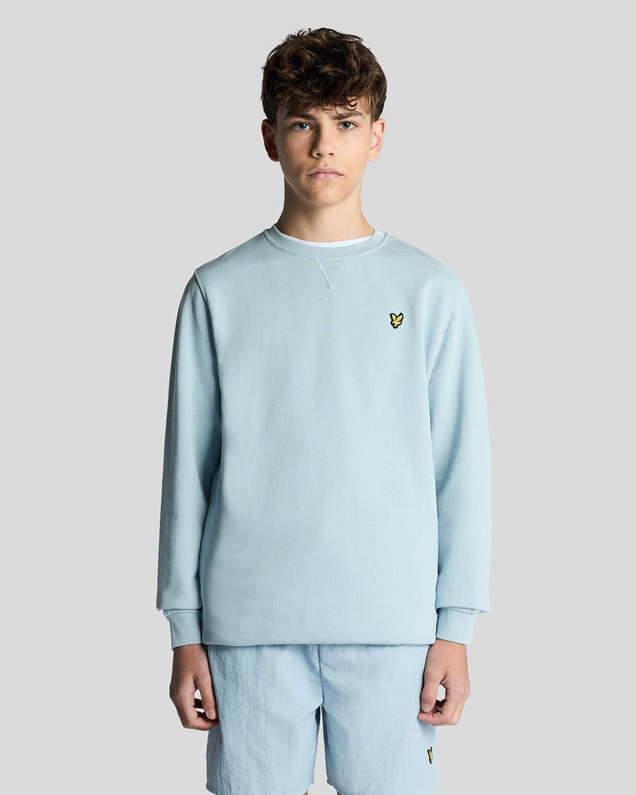 Homme portant un sweat-shirt à col rond en coton bleu opale