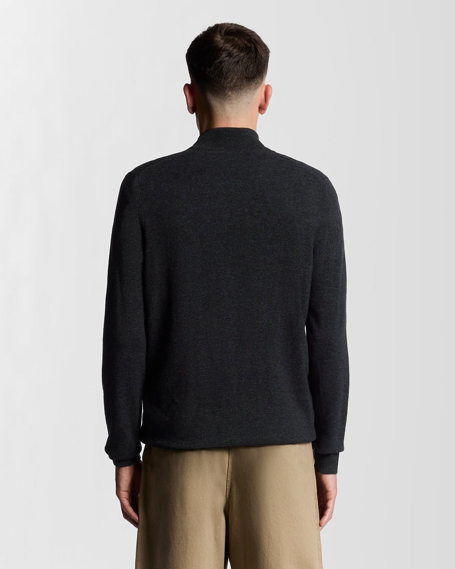 Uomo con maglione con zip a 1/4 in misto lana d'agnello, colore nero jet melange