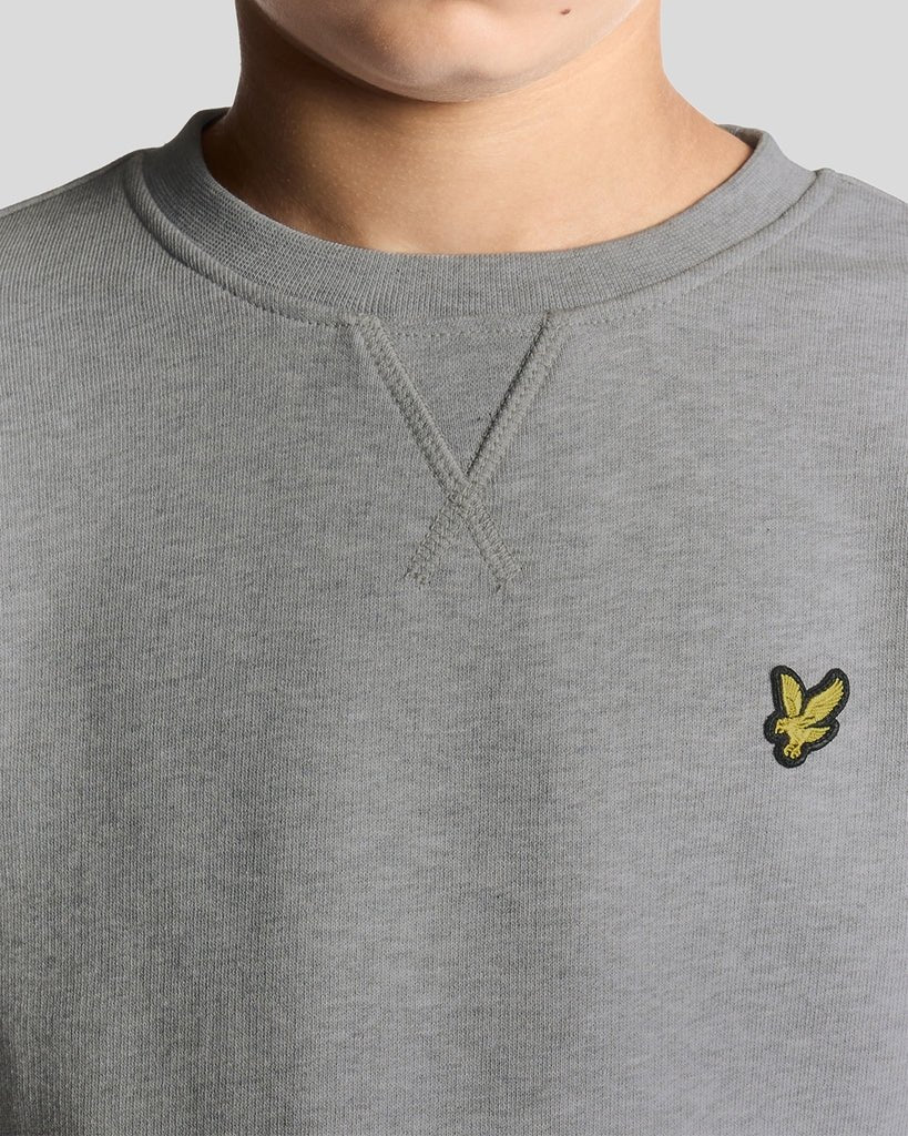 Garçon portant un sweat-shirt classique à col rond, gris clair chiné