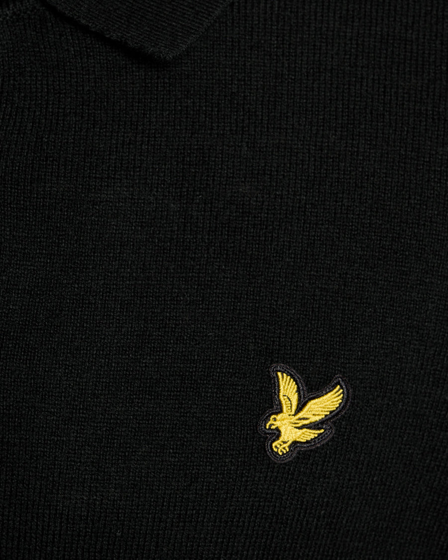 Polo de manga larga de mezcla de merino para hombre en negro azabache