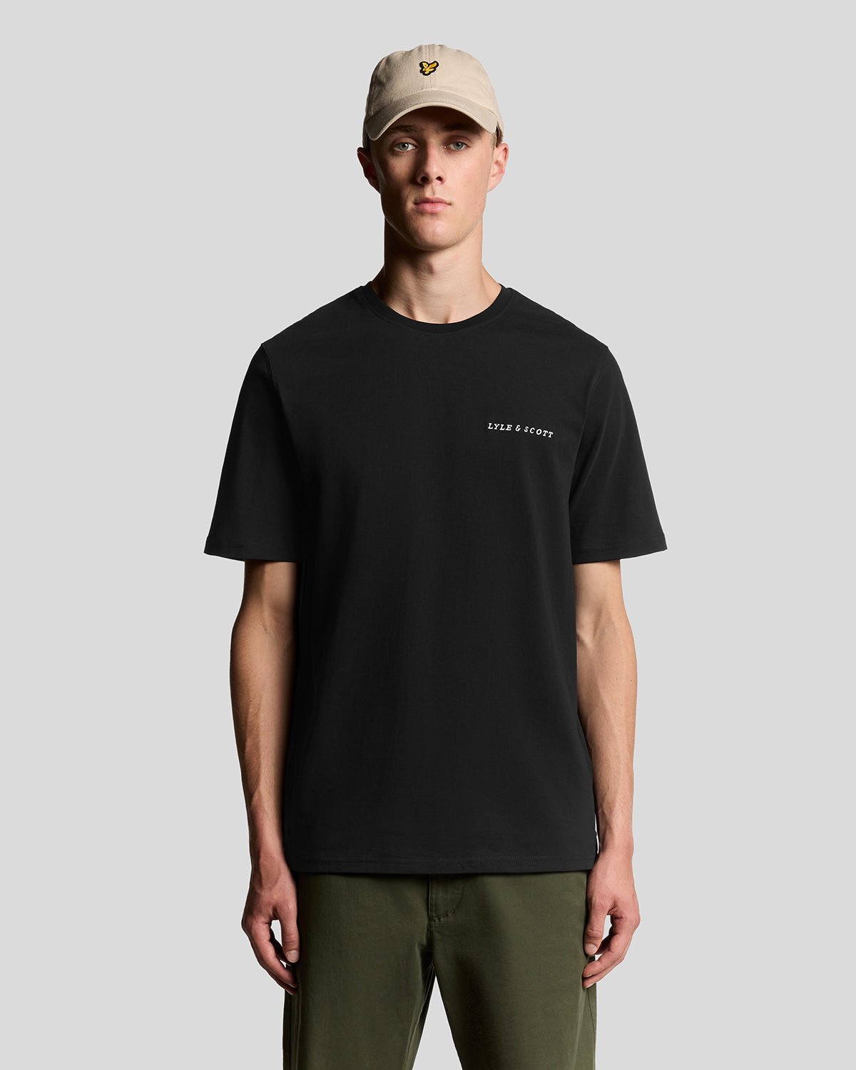 T-shirt à col rond en coton pour homme, avec logo en lettres cursives, couleur noir de jais