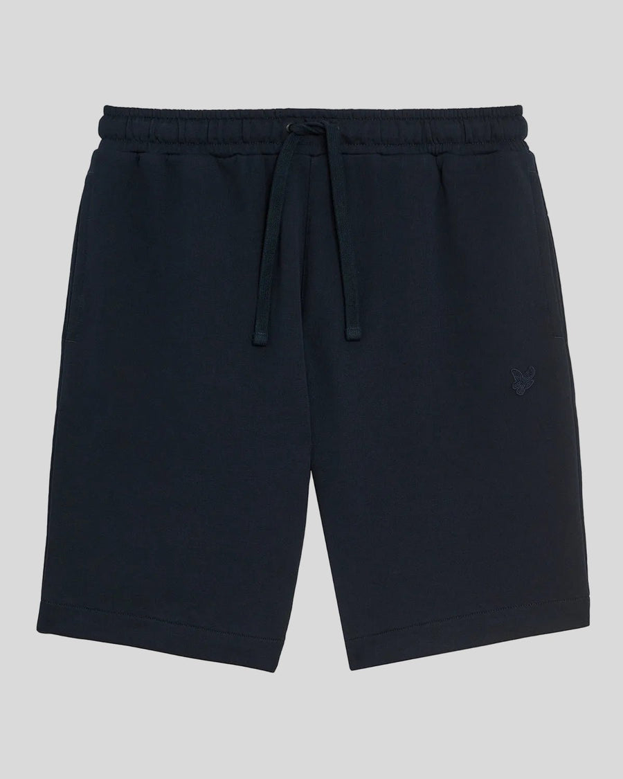 Homme portant un short de survêtement en coton ultra-fin bleu marine foncé