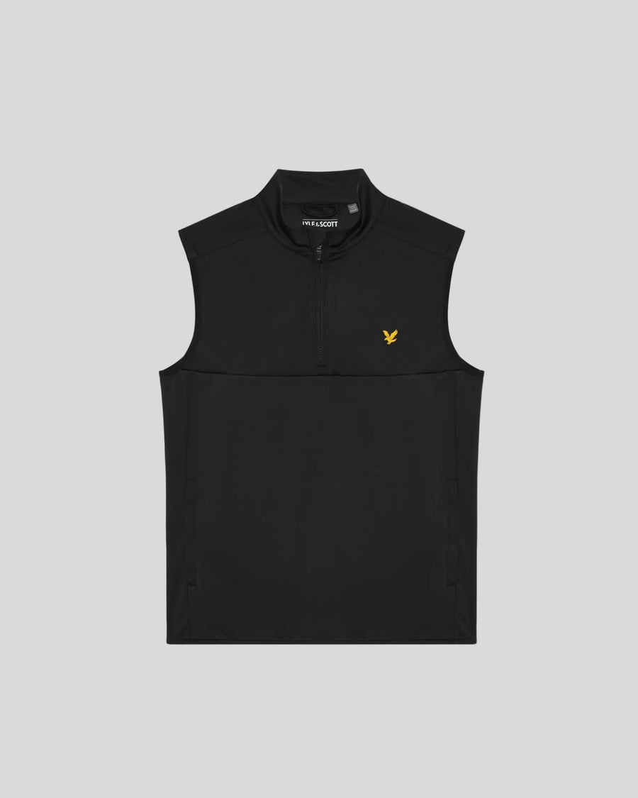Man wears Windproof 1/2 Zip Gilet in Jet Black