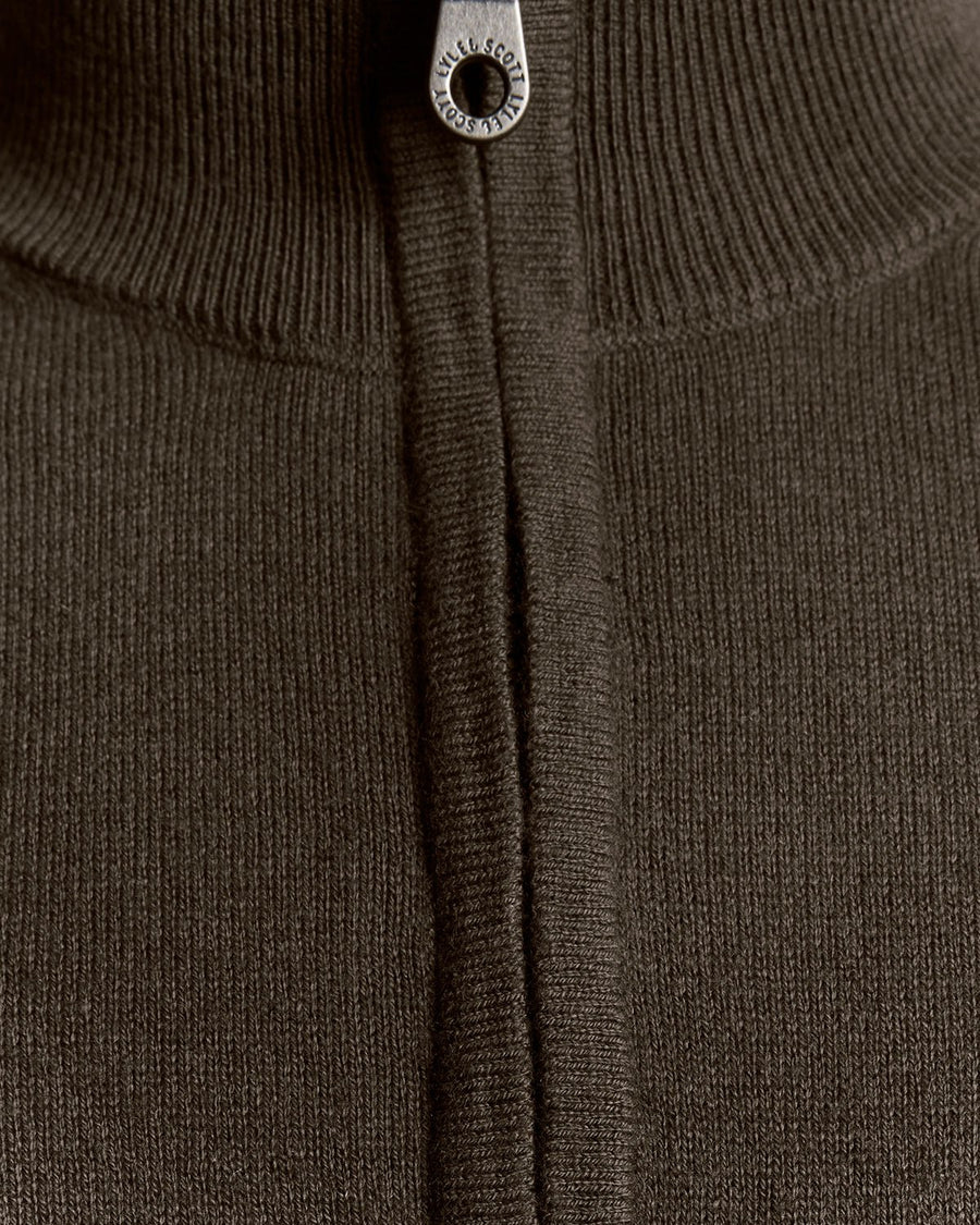 Herrenpullover aus Baumwolle und Merinowolle mit 1/4-Reißverschluss in der Farbe „Espresso“