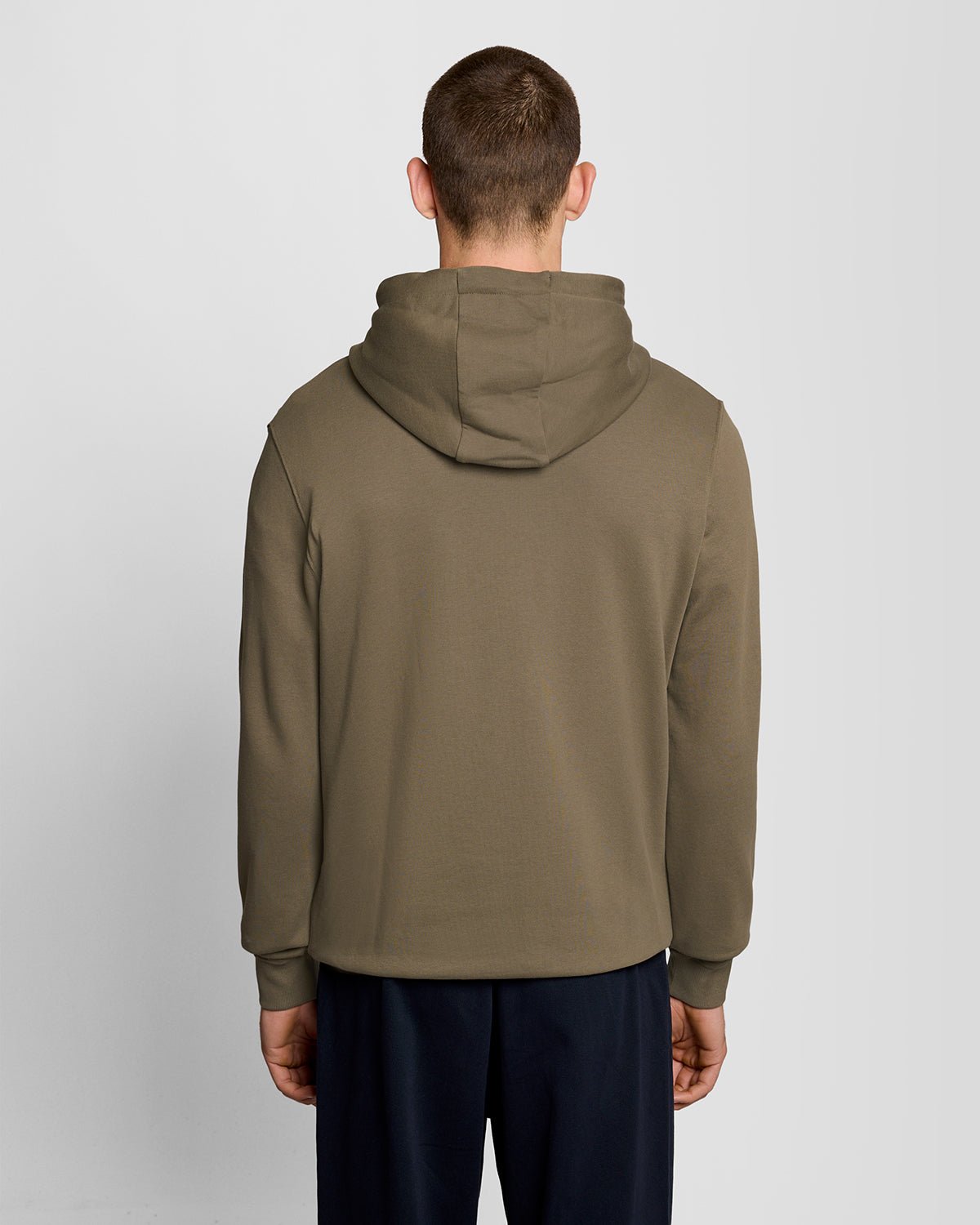 Hombre con sudadera con capucha y cremallera completa de algodón Loopback en color caqui ceniza