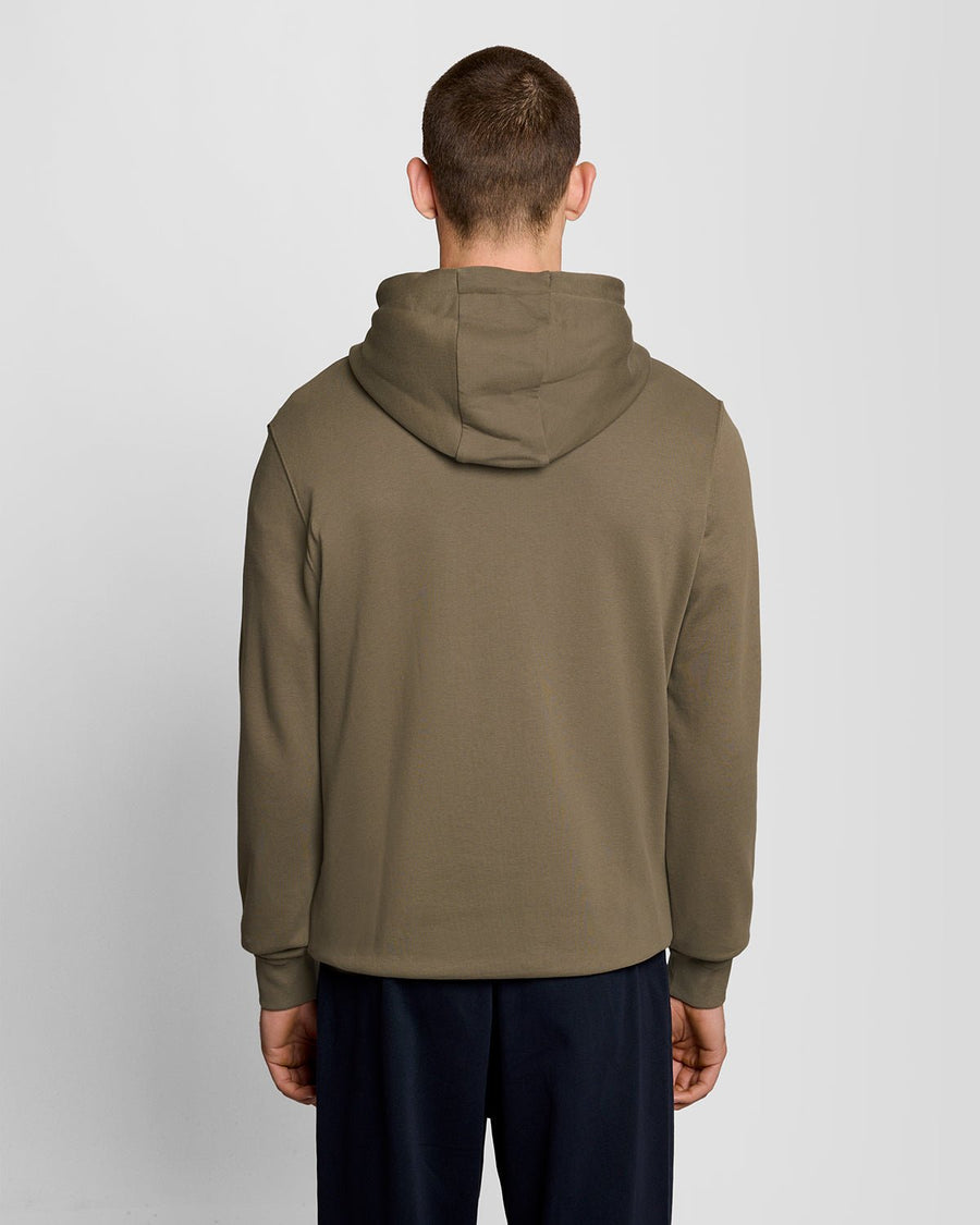 Hombre con sudadera con capucha y cremallera completa de algodón Loopback en color caqui ceniza
