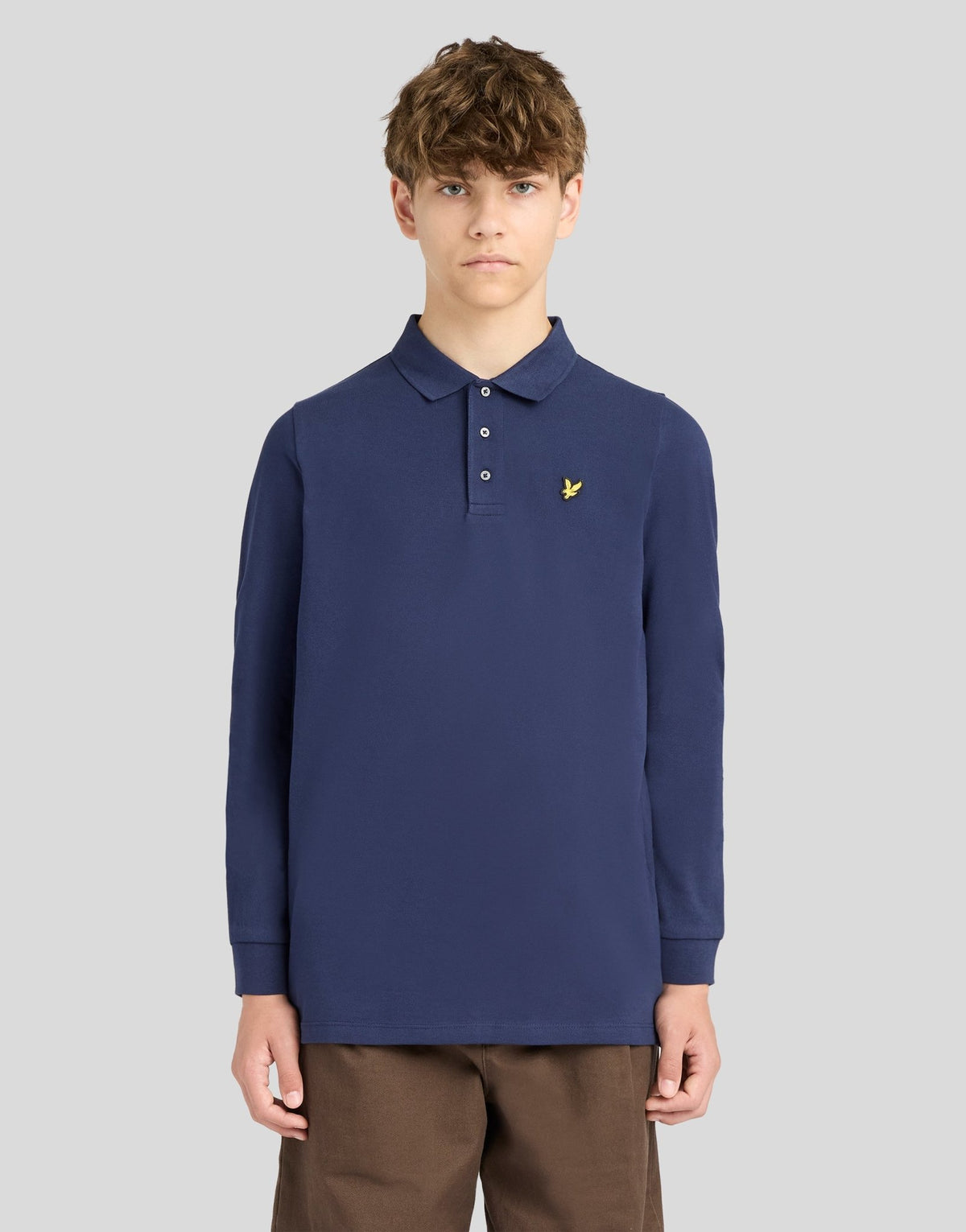 Polo en coton à manches longues bleu marine pour garçon