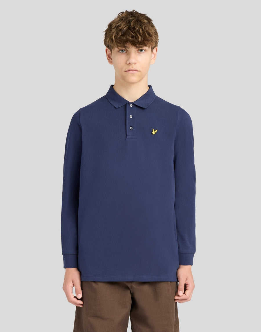 Polo en coton à manches longues bleu marine pour garçon