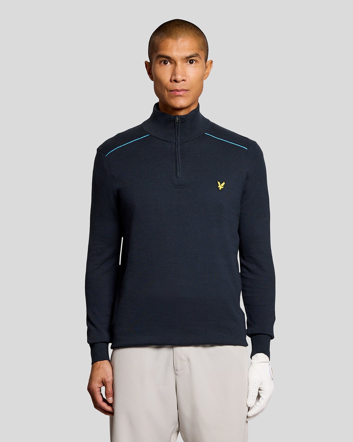 Pull à col zippé 1/4 en coton pour homme, bleu marine foncé