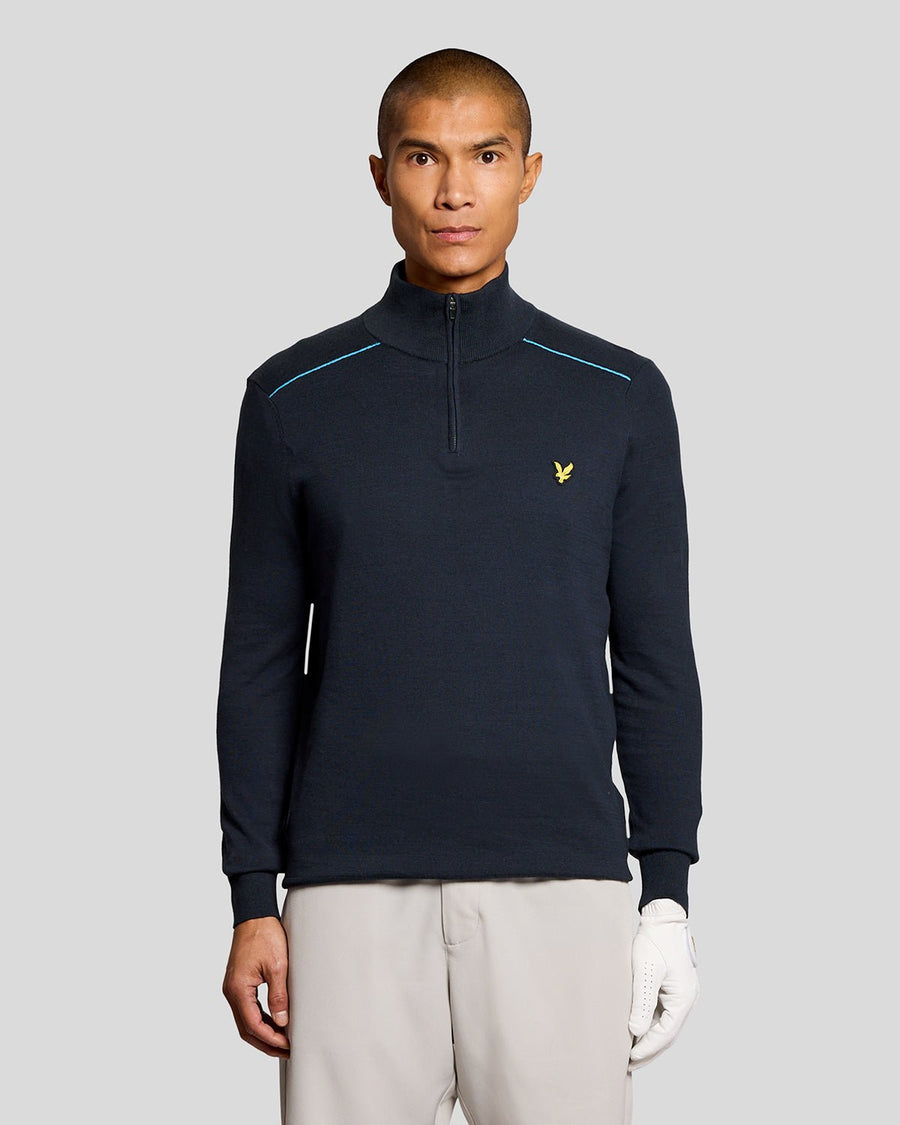 Pull à col zippé 1/4 en coton pour homme, bleu marine foncé