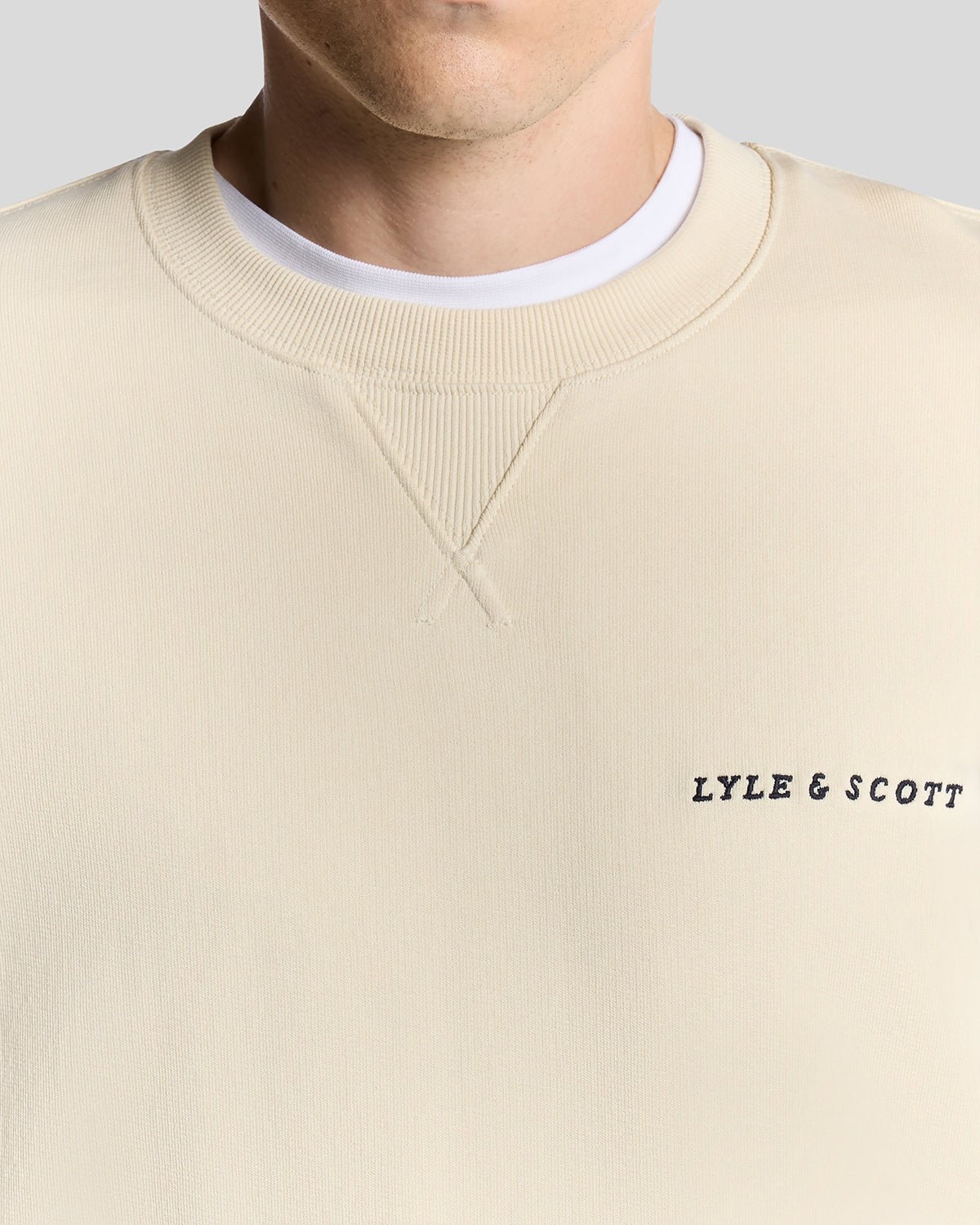 Homme portant un sweat-shirt en molleton Script Brushback, couleur Foam